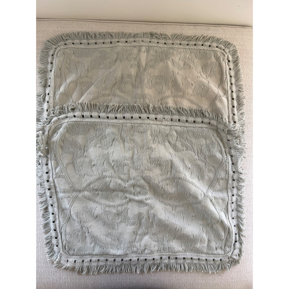 Crown Crafts Set of 2 Chenille Fringe Bed Pillow Shams Blue Standard Size